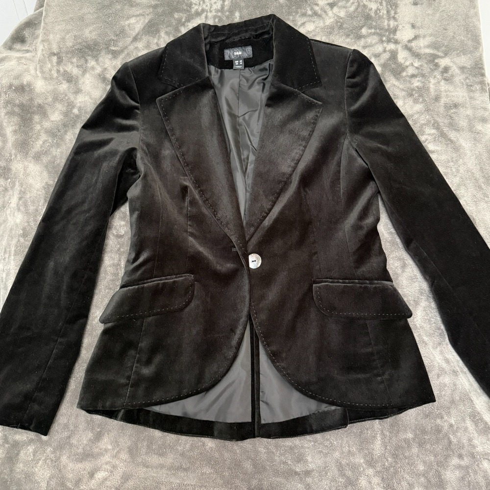 H&M Black Velvet Academia Womens Single Button Tailored Blazer Career Office 10